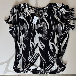 Ashley Stewart Black and Cream Patterned Blouse